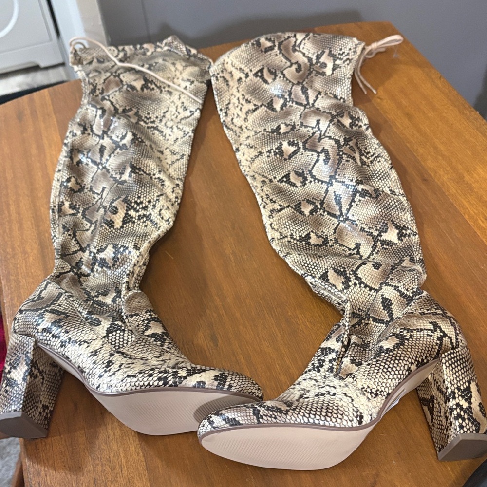 Buckle Snakeskin Over the Knee Boots